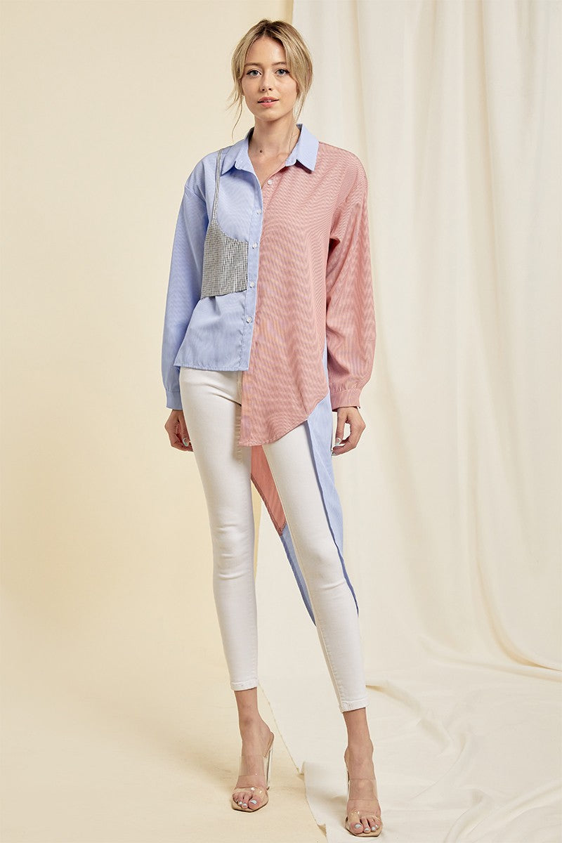 Color Blocked Asymmetric Shirt-Pack of 4