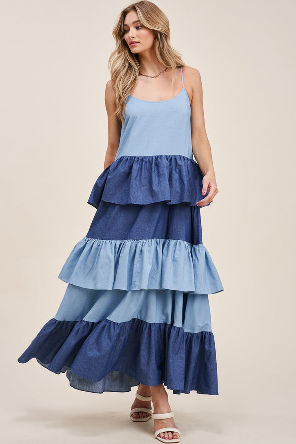 Denim Dress With Ruffles- Pack of 4