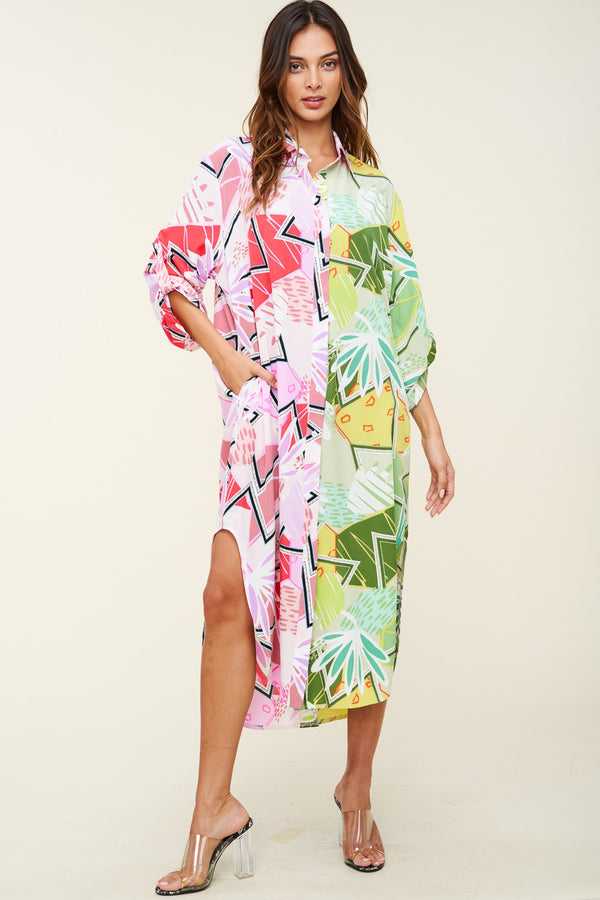 Color Blocked Printed Shirt Dress-Pack of 4