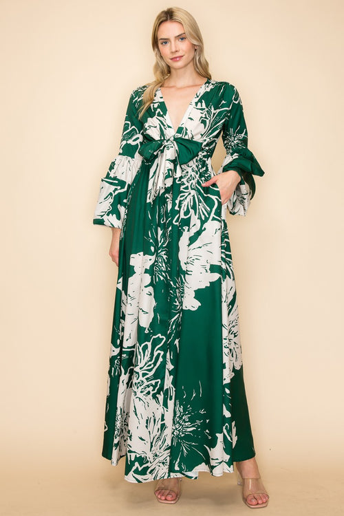 1002Q Printed V Neck Maxi Dress - Pack of 4