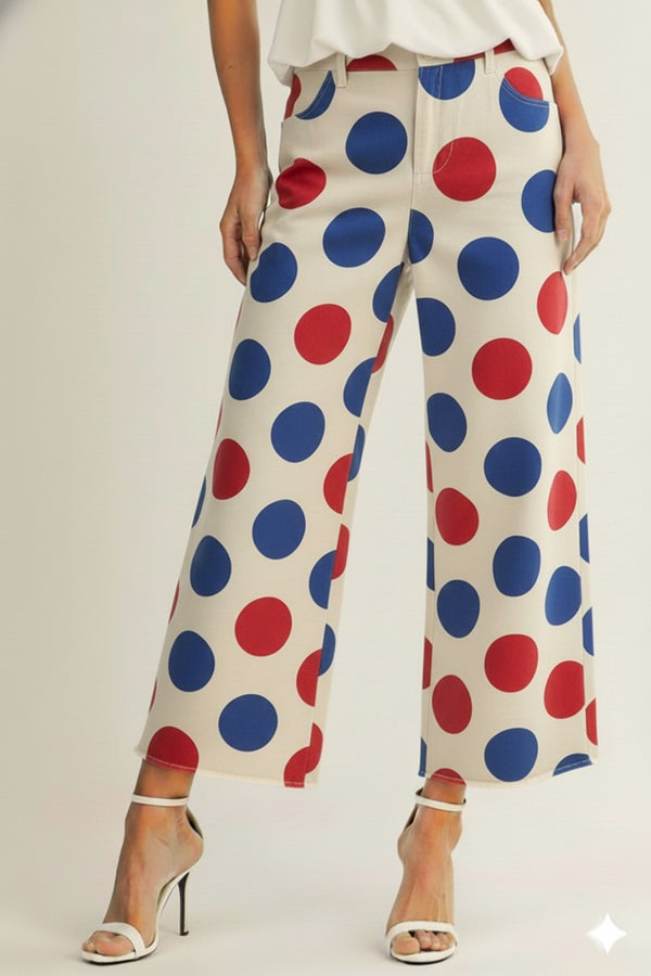 4th Of July Polka Carnival Wide Leg Tailored Pants -Pack of 7