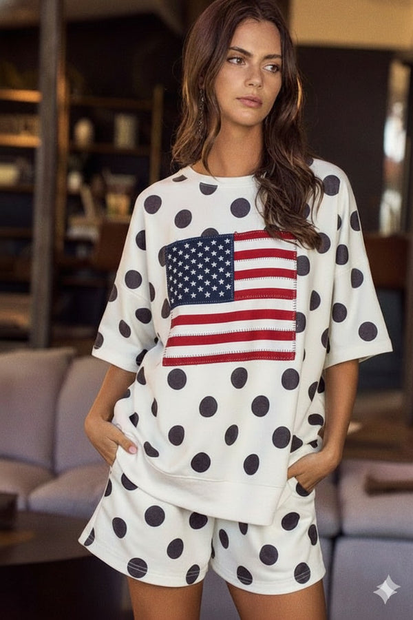 4th Of July American Flag Polka Dots Top - Pack of 7