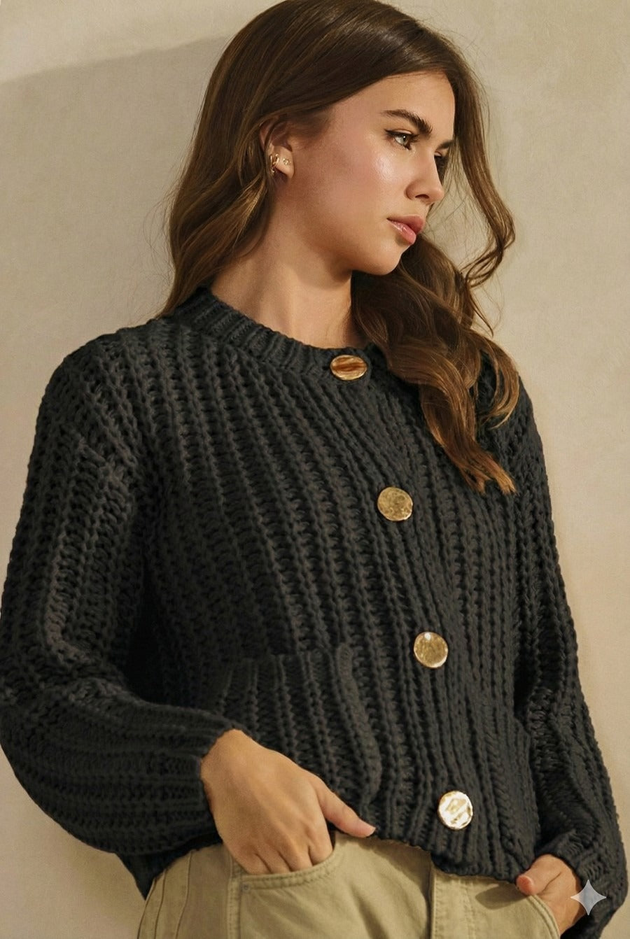 Vintage Gold Button Thick Texture Cardigan - Pack of 8