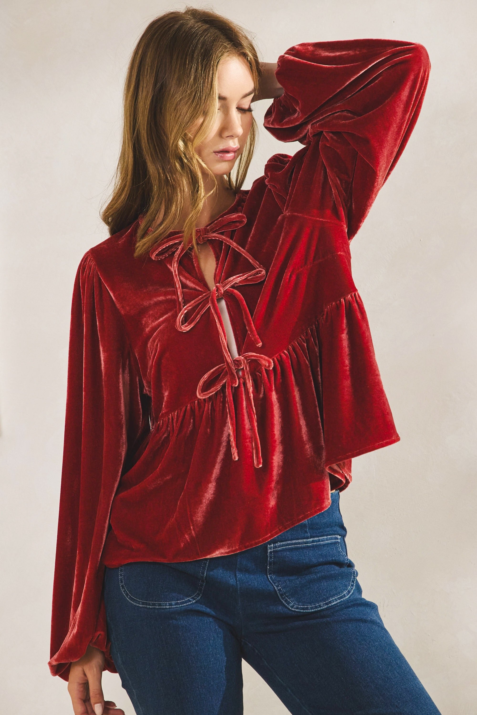 Luxe String Tied Velvet Dressy Top - Pack of 8