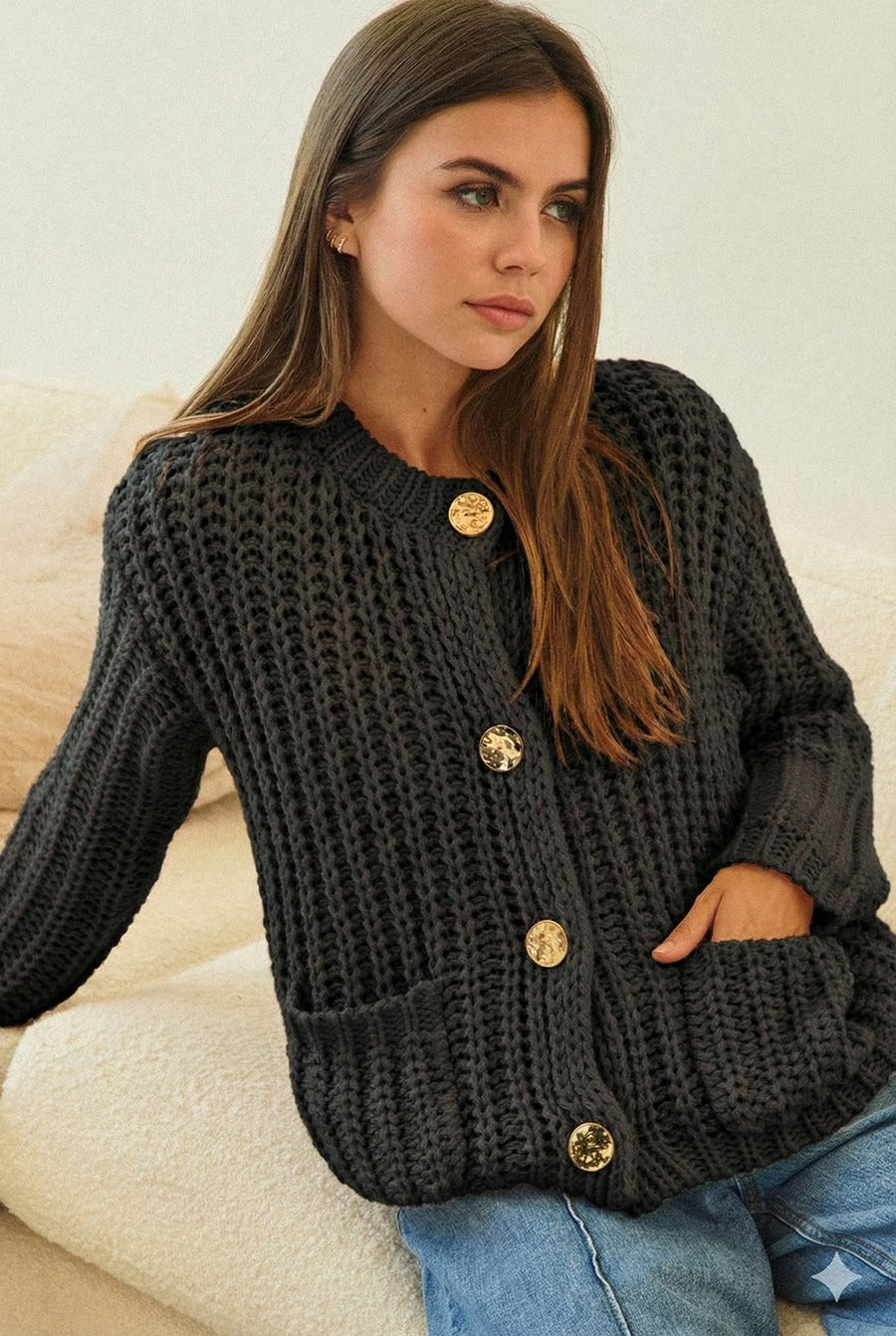 Vintage Gold Button Thick Texture Cardigan - Pack of 8