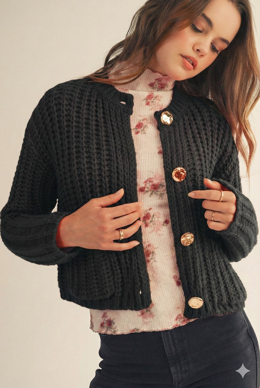 Vintage Gold Button Thick Texture Cardigan - Pack of 8